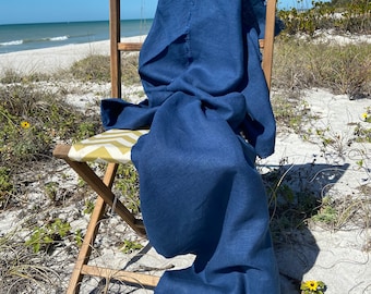 Island Blue Linen Throw - Solid Blue Blanket -Beach Blanket - Soft Natural Bedding- 100% Flax Linen Fabric - Made in USA - Summer Bedding