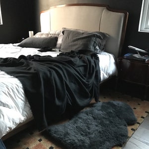 Handmade Throw Blanket XL Black Linen - Modern Bedding - 100% Flax Linen - Made to Order in the USA