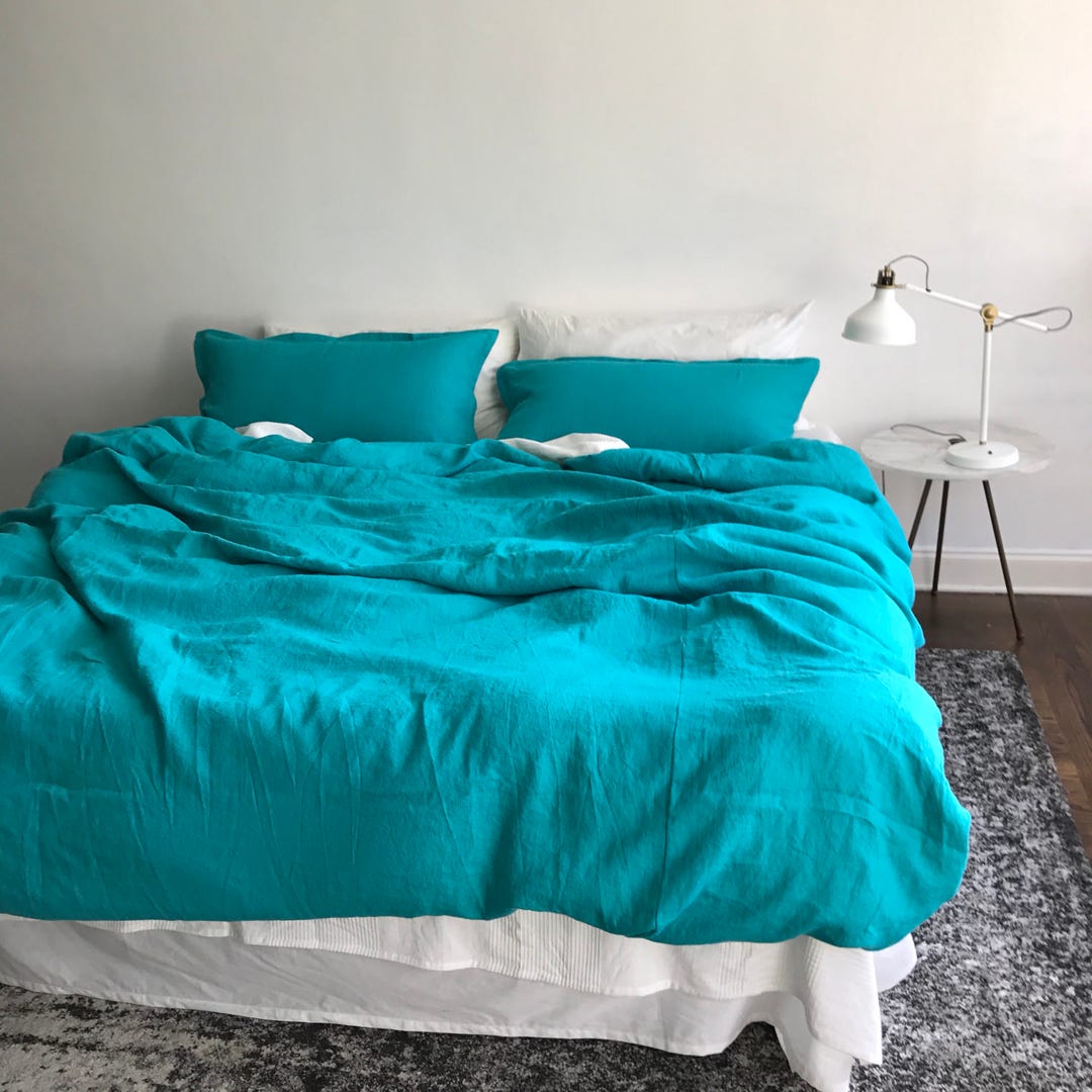 Teal Linen King Duvet Cover Jewel Tone Linen Cheerful Etsy