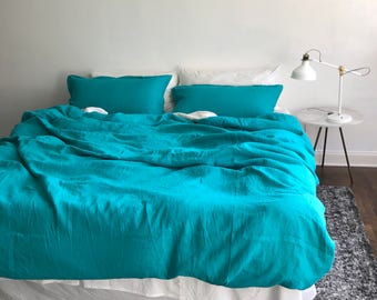 Teal Linen Duvet Cover - Jewel Tone Linen - Cheerful Bedding - 100% Natural Flax Linen - Made to Order in the USA