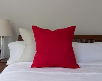 Holiday Sale Red Linen Square Pillow Cover - Solid Red Linen Both Sides - Made in the USA