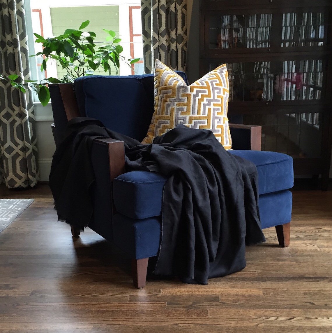 XL Black Linen Throw Blanket Solid Black Blanket Made to Etsy