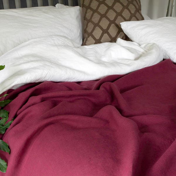 Linen Bedspread Burgundy Bordeaux Coverlet - Solid Burgundy Bedspread - Made to Order in the USA - Soft Bedding