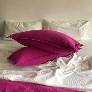 Pair of Magenta Linen Shams Tailored Bedding Modern Cheerful Bedding Made to Order in the USA image 4