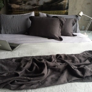 XL Gunmetal Gray Linen Throw Solid Gray Blanket Made to Order in the USA Living Room and Bedroom Soft Bedding image 3