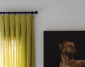 108" Length Lemon Yellow Linen Drapery Panel - Solid Yellow Linen Curtains - Made to Order in the USA