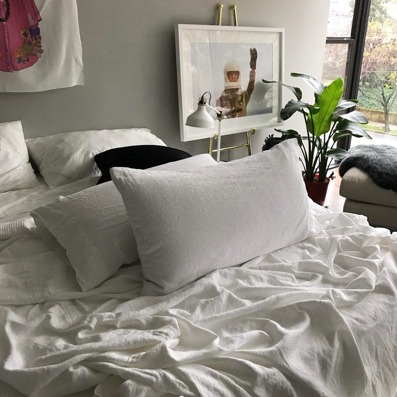 Pair of Linen Pillowcases Minimalist Bedding Light Dove Gray Made to Order in the USA
