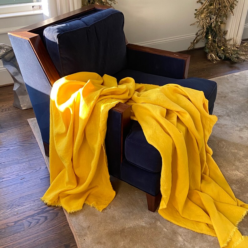 Sunflower Yellow Linen Throw Solid Yellow Blanket Made to Etsy