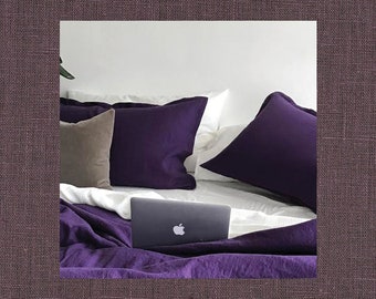 Pair of Dusty Purple Linen Shams - Simple Bedding - Made to Order in the USA