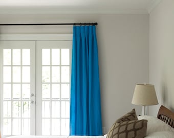 108" Length Pacific Blue Linen Drapery Panel - Solid Blue Curtains - 100% Linen Flax Fabric - Designer Drapes - Made to Order in the USA