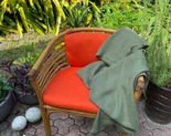 Sage Green Linen Classic Throw Blanket  - 100% Flax Linen - Soft Natural Bedding - Made in the USA