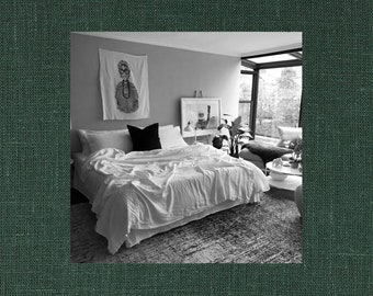 Spruce Green Linen Coverlet - Solid Green Bedspread - Made to Order in the USA - Soft Bedding