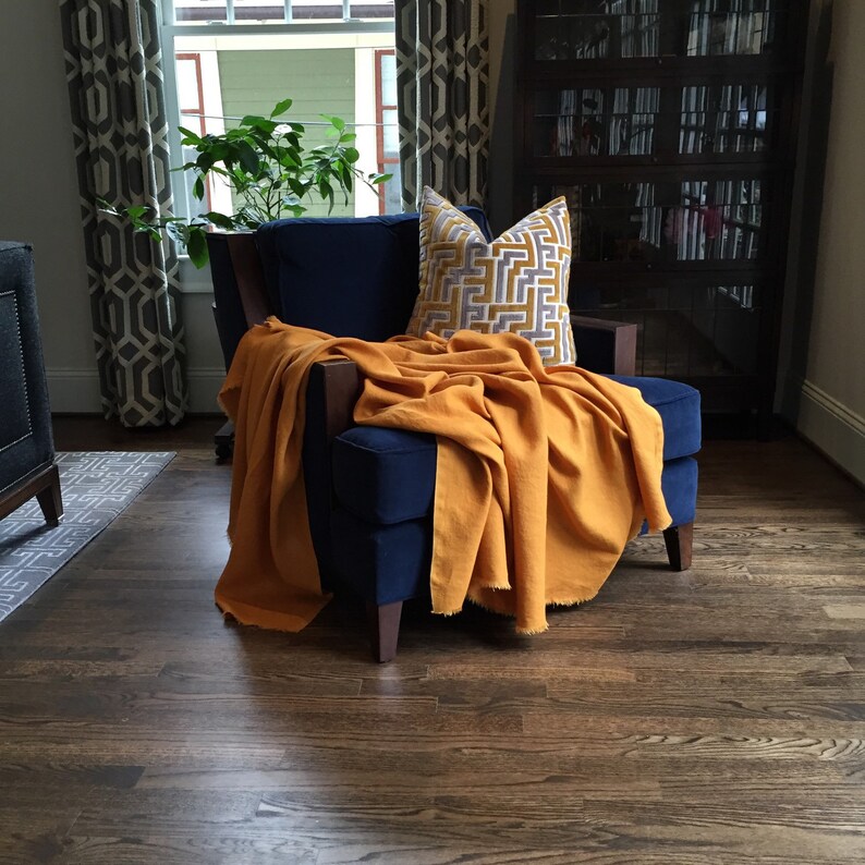 Xl Pumpkin Spice Linen Throw Solid Orange Blanket Made To Order In The Usa Living Room And Bedroom Soft Bedding
