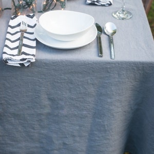 Metropolitan Gray Linen Table Cloth Washable Linen Neutral Tablecloth Market Linen 70 x 56 Made in Atlanta image 1