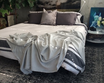 Dove Gray Linen Throw Blanket XL  - Light Gray - Made to Order in the USA