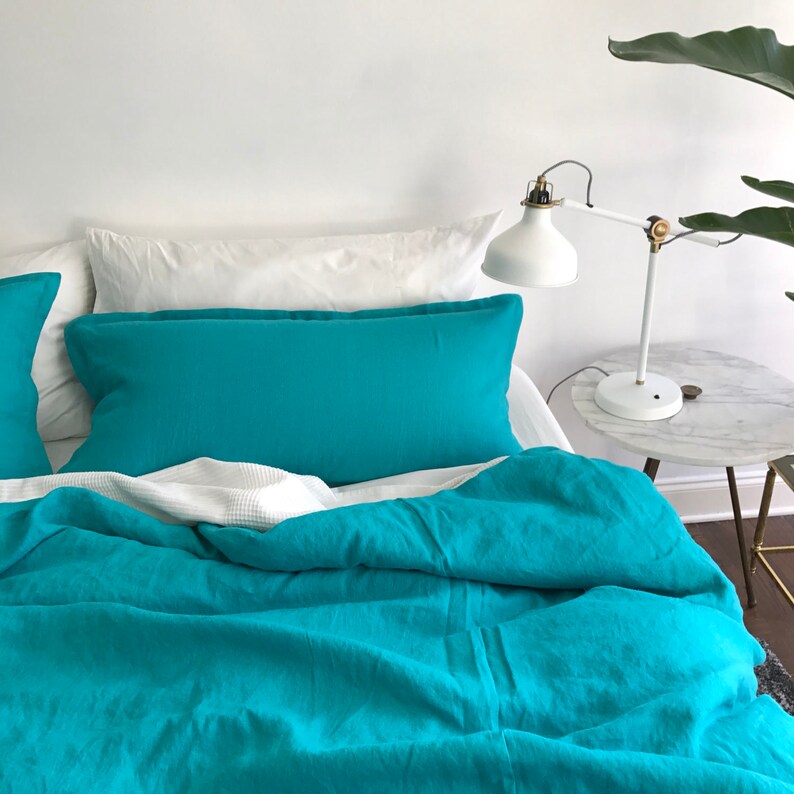 Teal Linen King Duvet Cover Jewel Tone Linen Cheerful Etsy