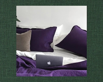 Three Hunter Green Linen Sham Covers - Modern Bedding - 100% Flax Linen - Made to Order in the USA