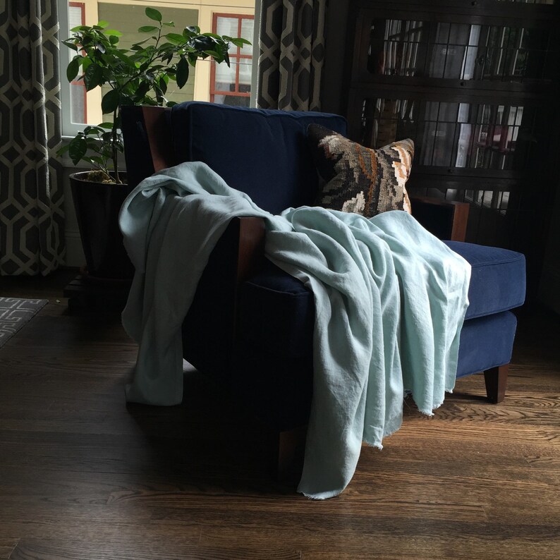 French Blue Linen Throw Blanket XL Modern Bedding Flax Etsy