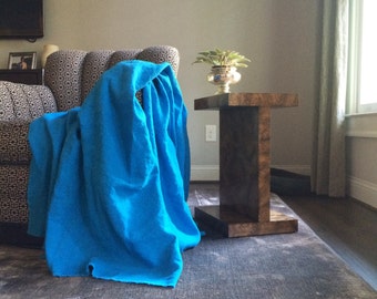 Pacific  Blue Linen Throw XL- Solid Blue Blanket - 100% Linen Flax Fabric - Made to Order in the USA - Living Room and Bedroom