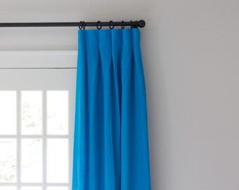 96" Length Pacific  Blue  Linen Drapery Panel- Solid Blue Linen Curtains - Designer Linen Drapes - Made to Order in the USA