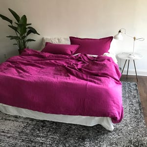 Pair of Magenta Linen Shams Tailored Bedding Modern Cheerful Bedding Made to Order in the USA image 5