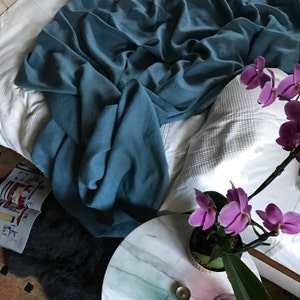 Sapphire Blue Linen Throw Blanket XL - Solid Blue Blanket - Made to Order in the USA - Living Room and Bedroom - Soft Bedding