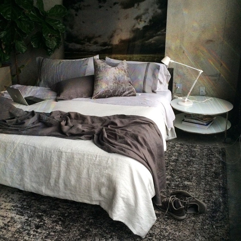 XL Gunmetal Gray Linen Throw Solid Gray Blanket Made to Order in the USA Living Room and Bedroom Soft Bedding image 4