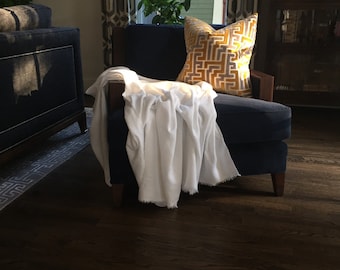 Pure White Linen Throw XL - Solid White Blanket - Made to Order in the USA - Living Room and Bedroom - Soft Bedding