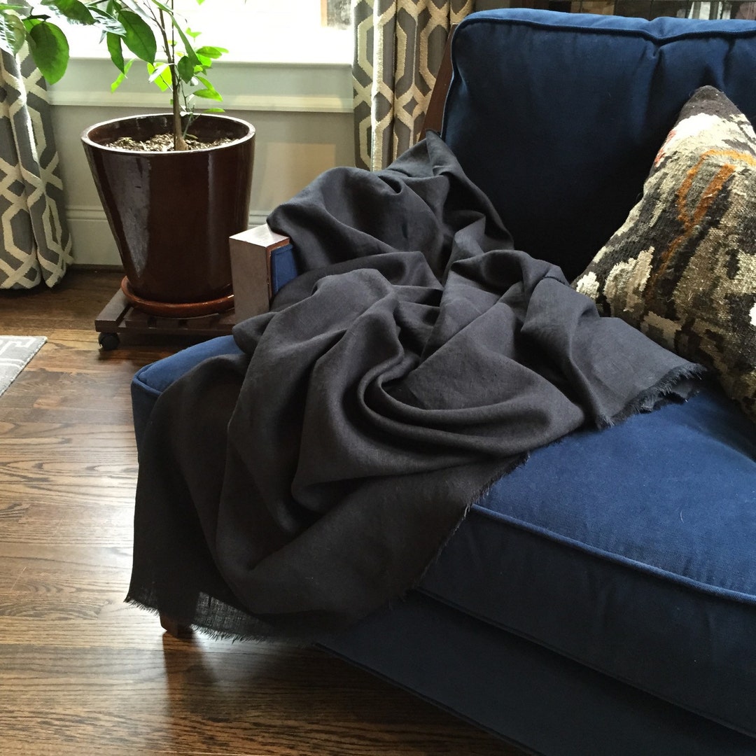 XL Black Linen Throw Blanket Solid Black Blanket Made to Etsy
