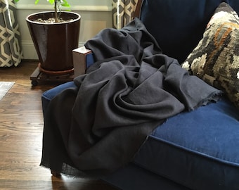 XL Black Linen Throw Blanket - Solid Black Blanket - Made to Order in the USA - Living Room and Bedroom - Soft Bedding