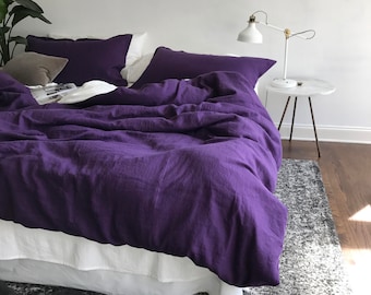 Deep Purple Linen Duvet Cover- Modern Bedding - Made to Order in the USA