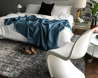 XL Sapphire Blue Linen Throw - Solid Blue Blanket - Made to Order in the USA - Living Room and Bedroom - Soft Bedding