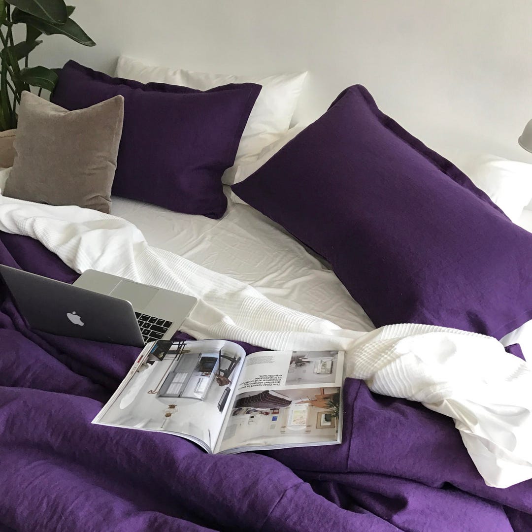 Linen Shams pair of Deep Purple Linen Pillow Shams Modern Etsy