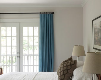 96" Length Linen Drapery Panel - Sapphire Blue - Solid Blue Curtains - Made to Order in the USA