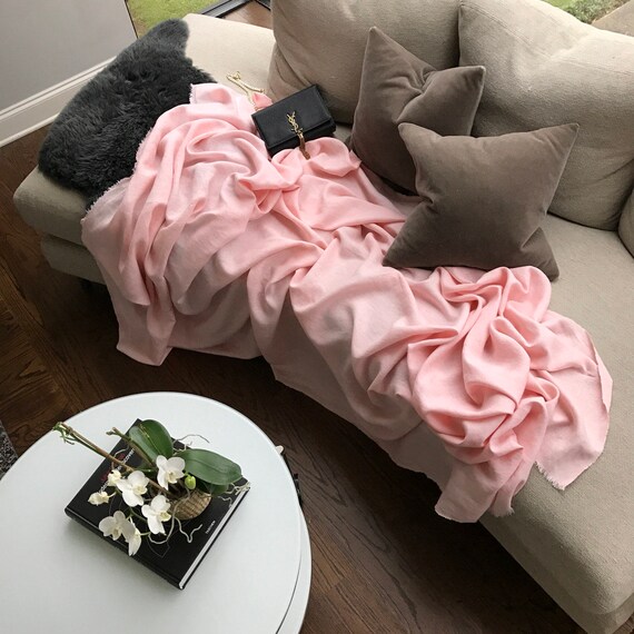 Pink Linen Throw Blanket Solid Pink Blanket Made to Order in the