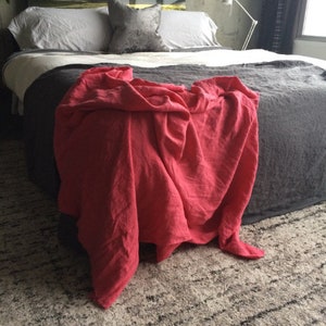 Rose Petal Red Linen Throw Blanket Solid Red Blanket 100% Flax Linen Made to Order in the USA Living Room and Bedroom image 1