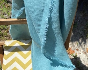 Summer Sale - 58"W x 98"L Linen Beach Blanket - Blue Moon Linen XL Throw - Summer Bedding - 100 % Flax Blanket - Made to Order in the USA