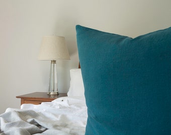 Egyptian Blue Linen Square Pillow Cover  - Solid Linen 12x16, 12x20, 14x24, 16x16, 18x18, 20x20, 22x22, 24x24 - Made in the USA