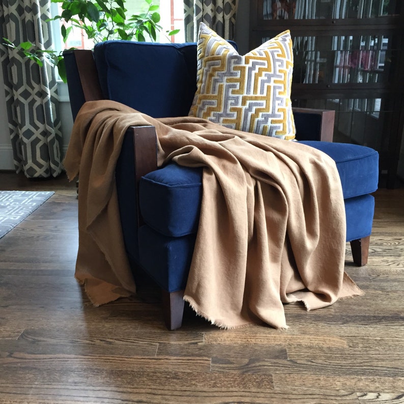 Linen Throw Blanket XL Tan Solid Khaki Blanket Made to Etsy