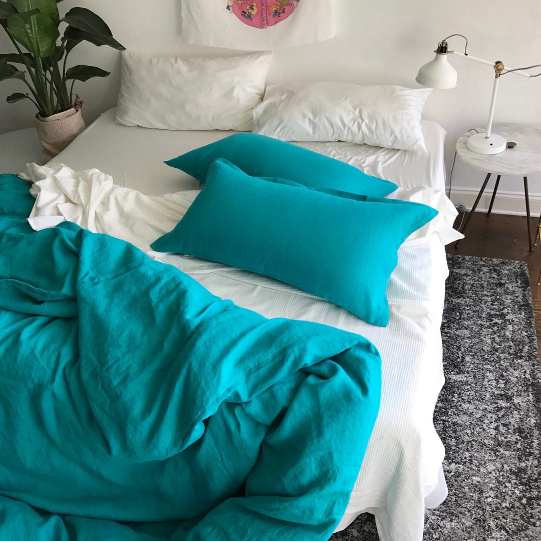 Linen Pillow Shams Pair of Teal Linen King Shams Simple Bedding Made to Order in the USA Etsy