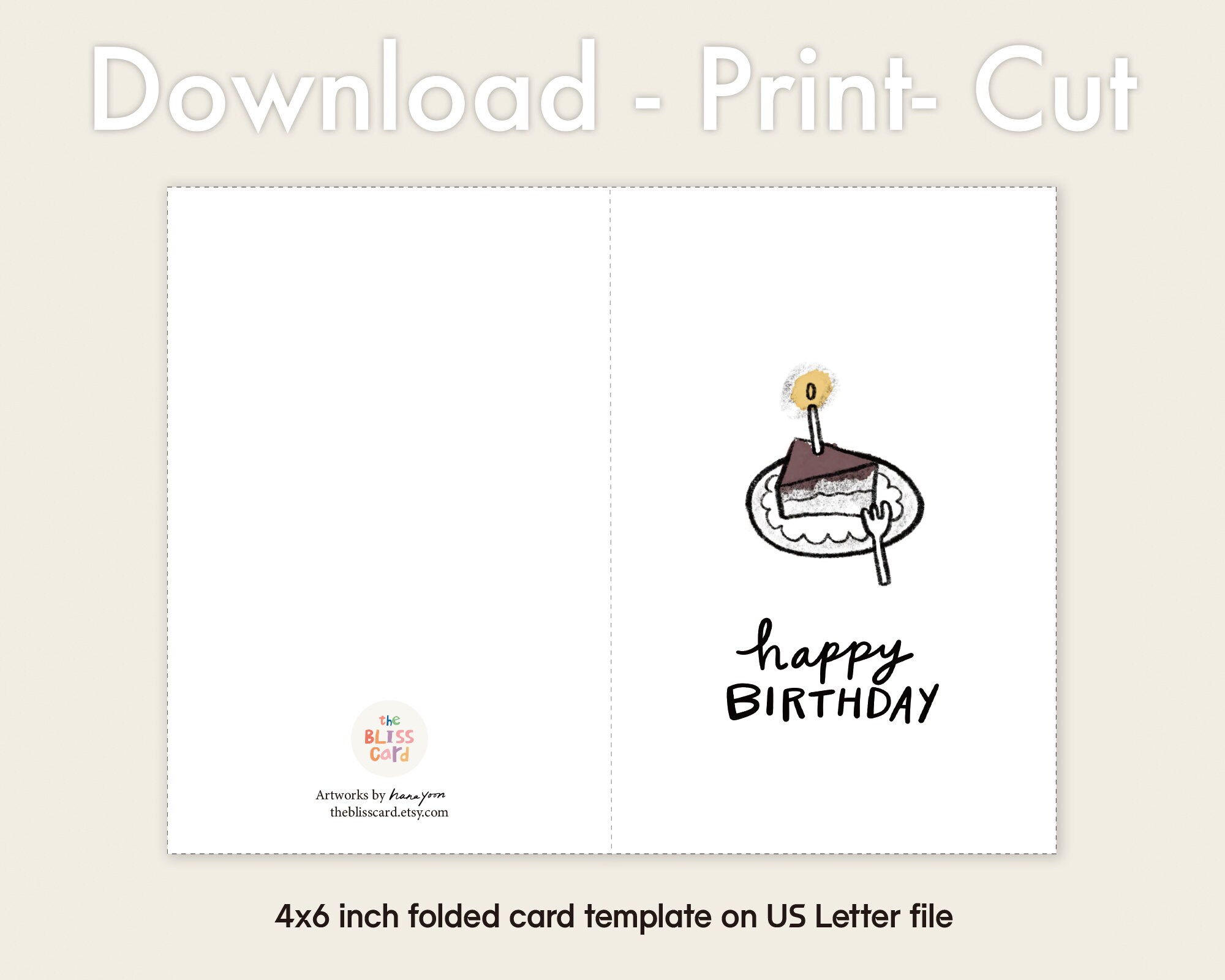 Birthday Card, Cute Illustration, PRINTABLE Card, Digital DOWNLOAD 4x6 ...