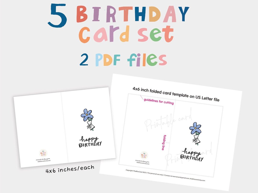 Birthday Card, Cute Illustration, PRINTABLE Card, Digital DOWNLOAD 4x6 ...