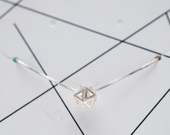 Sterling silver Icosahedron (D20) hollow pendant necklace