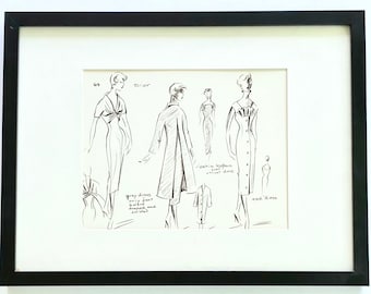 Vintage Mode Illustration Druck Mid Century Skizzen Reproduktion