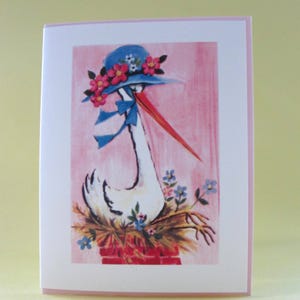 Cartão de felicitações de cegonha estilo vintage para bebê recém-nascido por writeables