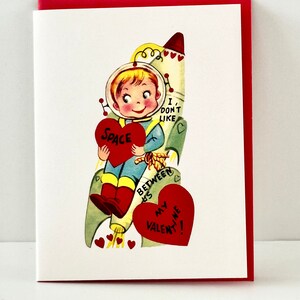 Valentinstag Grußkarte im Vintage Stil mit Astronauten Jungen von Writeables