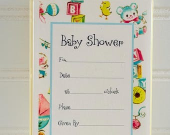 Baby Shower Retro Invitations Package of 8 with Envelopes
