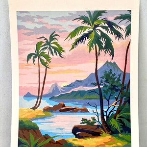 Vintage Paint by Number ** Tropical Sunset** Ready to Hang Reproduction Print