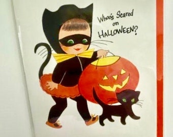 Halloween Card Pumpkin Girl Vintage Style Greeting Card by writeables