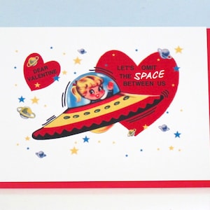 Cartão de felicitações de dia dos namorados estilo vintage Space Girl por writeables